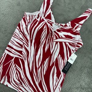 Dreamsuit by Miracle Brands Tankini Top Womens 12 Red White NEW Palm Print 67422